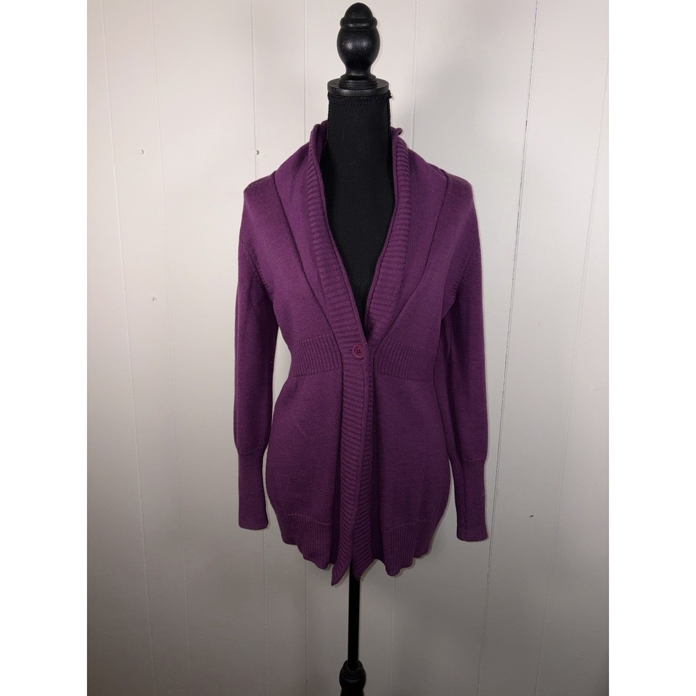 Eileen Fisher Cardigan Sweater Women's‎ Size Xanax Purple Merino Wool One Button